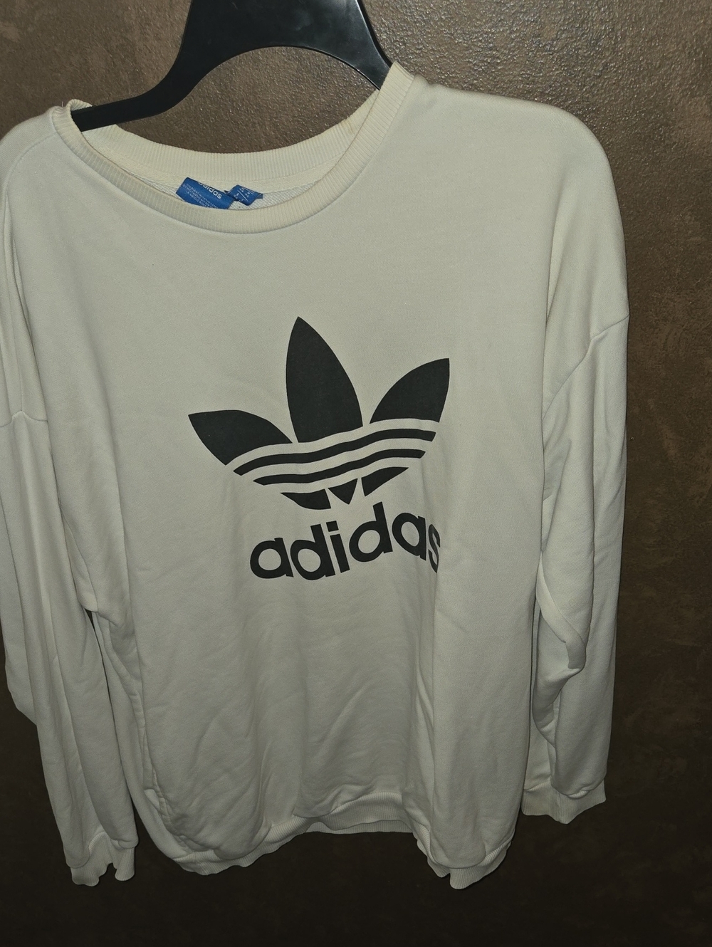 adidas Off-White Crewneck Sweatshirt with Black Trefoil